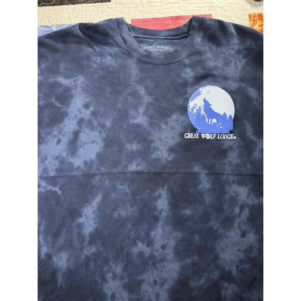 Spirit Jersey Great Wolf Lodge Men 2XL Shirt Long Sleeve Navy Tie Dye Wolf